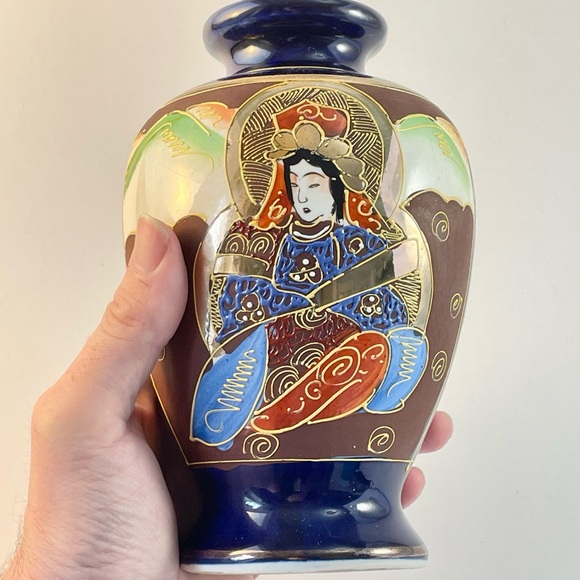 Vintage Japanese Handpainted Moriage Urn Geisha Shogun Asian Decor - Picture 3 of 15